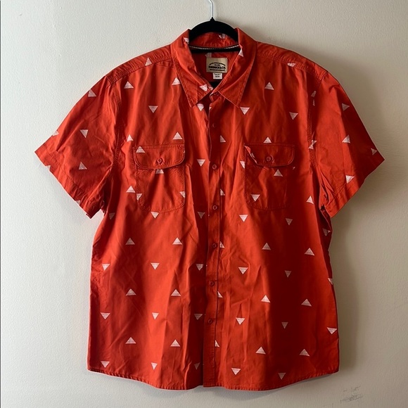 Roebuck & Co by Sears Quirky Retro Orange Casual Button Down White Triangles - Picture 1 of 6